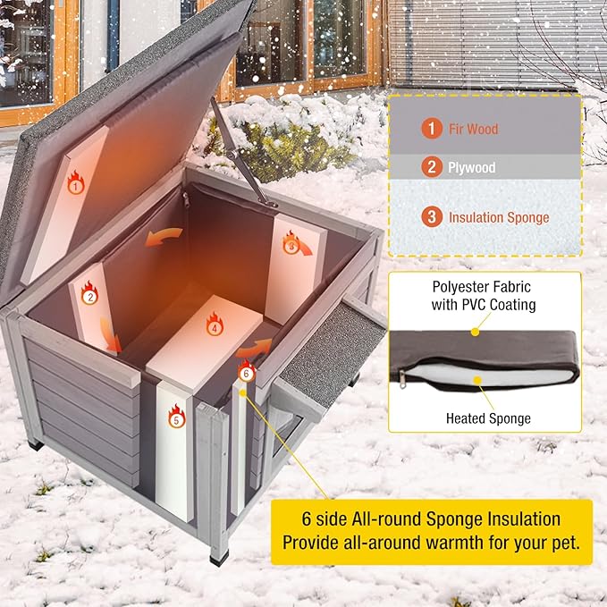 AIVITUVIN Heated Cat House for Outdoor Cats with Insulated Liner for Winter, Temperature Control Cat Cage, Indoor Kitty Shelter with Heating Pad