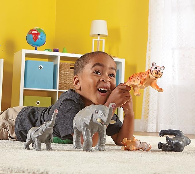 Learning Resources Jumbo Jungle Animals Mommas and Babies - Set of 6, Includes Elephant, Tiger, and Gorilla, Animal Toys for Toddlers, Pretend Play, Gifts for Kids Ages 2+