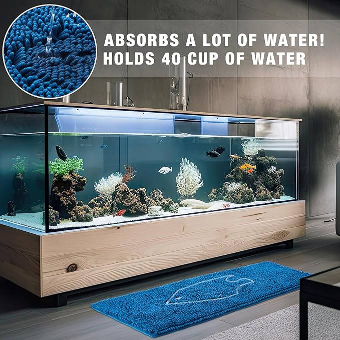 Aquarium Mat, 20x36 Inch Large Fish Tank Cleaning Pad, Super Absorbent Chenille Sponge Pad, Protects Furniture from Water & Scratches, Decorative Floor Mat for Fish Hobbyists
