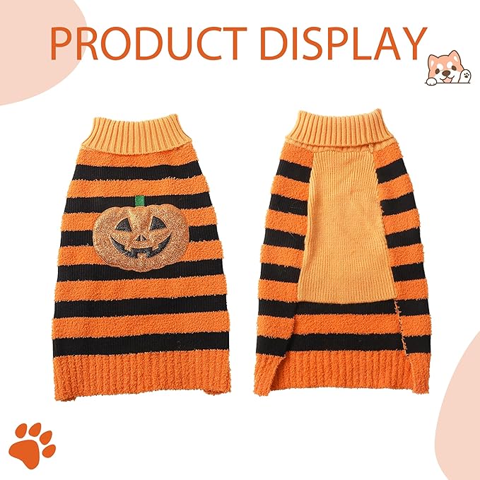 NACOCO Dog Halloween Pumpkin Sweater - Pet Costume with Glitter Pumpkin Turtleneck Knitted Clothes Cat Sweatshirt Soft Winter Warm Knitwear Outfits Apparel for Small Medium Large Dog Cat (Orange, XL)