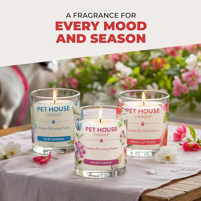 One Fur All Pet House Candle Plant-Based/Soy - Clean Burning Scented, Long Lasting Pet Odor Candle for Home - Vanilla Crème Brulee