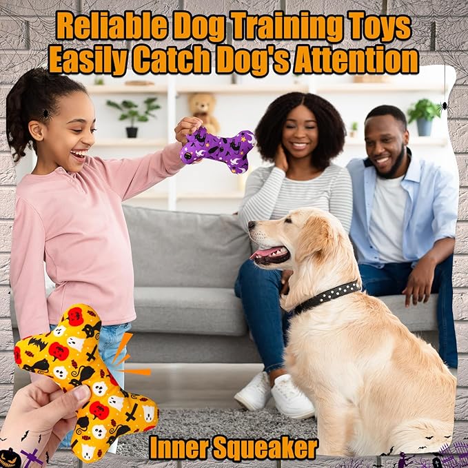 6 Pcs Halloween Dog Toys Puppy Tennis Balls and Squeaky Bone Toys Plush Interactive Pet Toy for Small Medium Large Dog Plush Chew Toy Puppy Training Toss Playing Gift