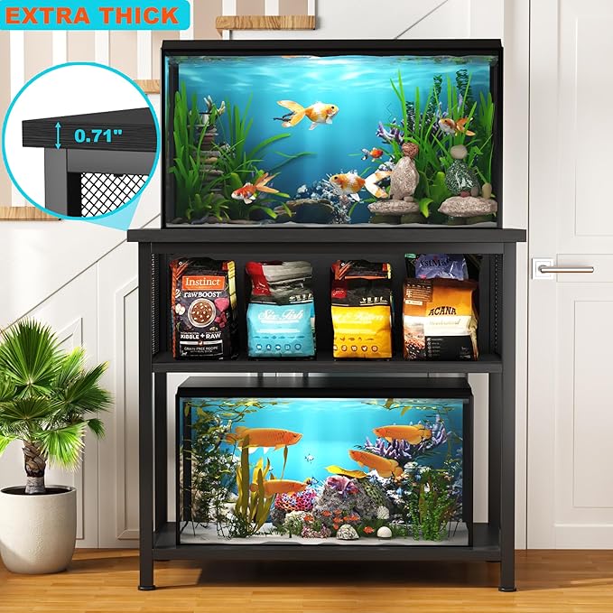 BSONE 20-29 Gallon Fish Tank Stand, Aquarium Stand Shelf, 0.71" Thickened Tabletop, 31" Wx17 Dx31 H, Black