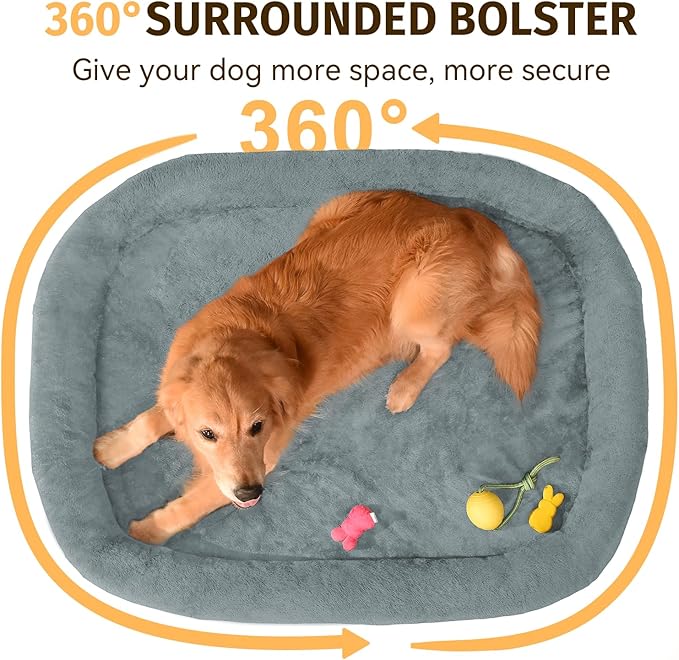 Orthopedic Waterproof Large Dog Bed: Memory Foam Washable Dog Bed with Bolsters - Removable Orthopedic Cover for Medium L XL Large Sized Pet - Non-Slip Bottom - Grey