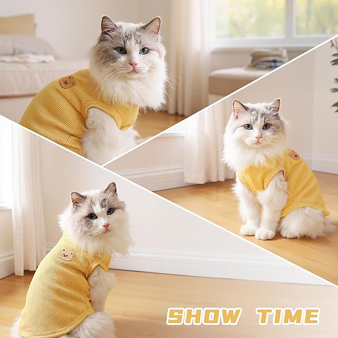 3 Pack Shirts for Cat, Small & Medium Dog Clothes, Waffle-Knit Puppy Shirts, Lightweight, Breathable, Stretchy Pet Clothes, Sleeveless Tee Shirt Gift for Cats & Dogs (3 PCS, XLarge)