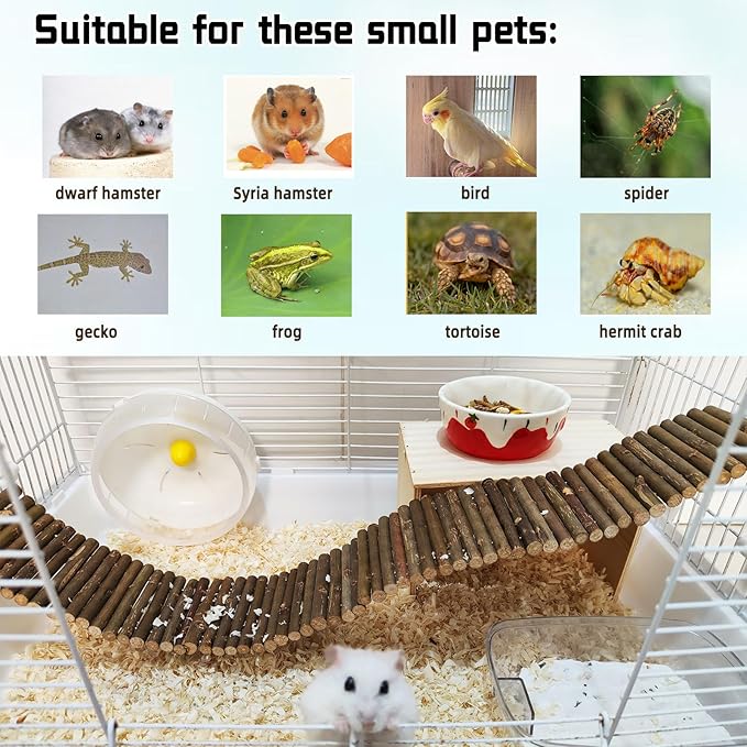 Rat Bendy Long Suspension Bridges Gerbil Wooden Ramp Hamster Cage Climbing Ladder Natural Wood Chews Toys for Rodents Mouse Dwarf Hamster