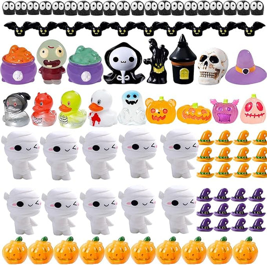 87 Pcs Halloween Mini Resin Figures 23 Styles Tiny Resin Animals Pumpkin Ghost Skull Miniatures Bulk for Halloween Party Favors Bag Fillers Garden Dollhouse Decor