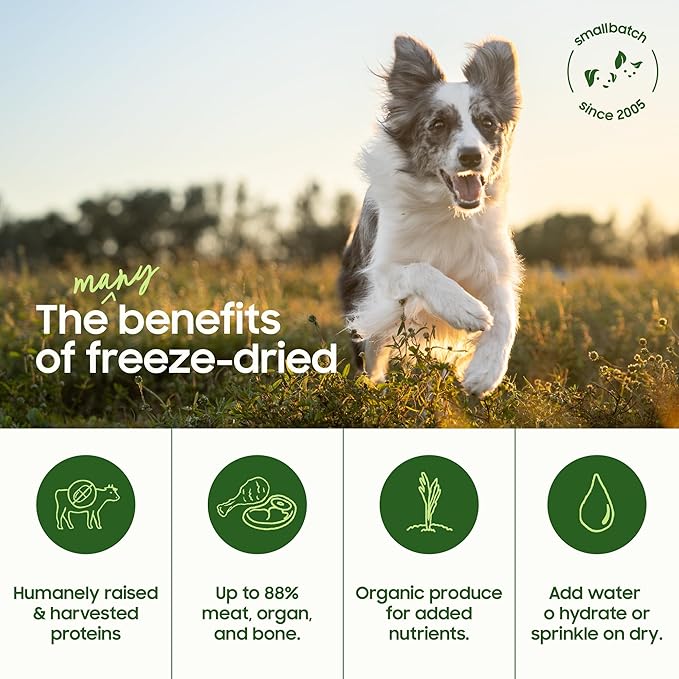 smallbatch Freeze-Dried Chicken Dog Food – Grain Free, Organic Produce – Raw Dehydrated Chicken Bites, High Protein Complete Meal or Topper – Humanely Raised, Made in USA, 7oz
