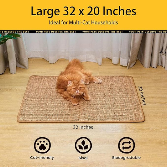 Large Cat Scratch Mat [32 X 20 Inch] Natural Sisal Cat Scratching Mats for Indoor Cats, Durable Cat Scratcher Rug Sisal Pad for Cats Bed, Floor, Couch, Carpets