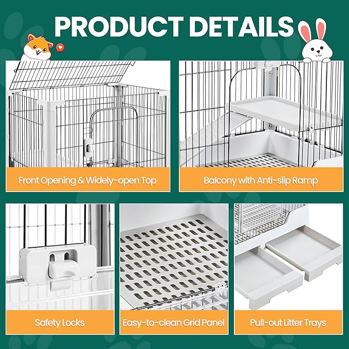 Yaheetech Rolling Small Animal Cage 4 Level Pet Cage with Open Top&Pull-Out Tray for Rabbits, Guinea Pigs, Ferrets and Chinchillas