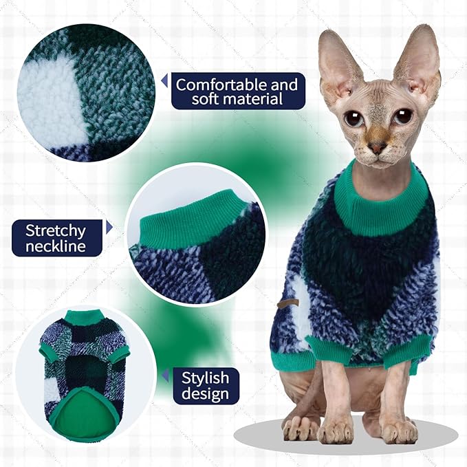 Cat Clothes -2 Legged Pullover Cat Sweater Soft Warm Pet Apparel Kitten Clothes for Kittens Only Elastic, Green L