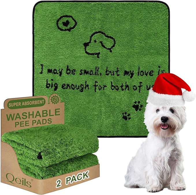 Qeils Reusable Dog Pee Pads, 2 Pack Super Absorbent & Leakproof Washable Puppy Pads with Soft Green Top Layer, for Potty Training, Crates, Couch, Car Seats & Pet Beds, 36"x 36"