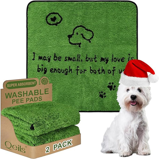 Qeils Reusable Dog Pee Pads, 2 Pack Super Absorbent & Leakproof Washable Puppy Pads with Soft Green Top Layer, for Potty Training, Crates, Couch, Car Seats & Pet Beds, 36"x 36"