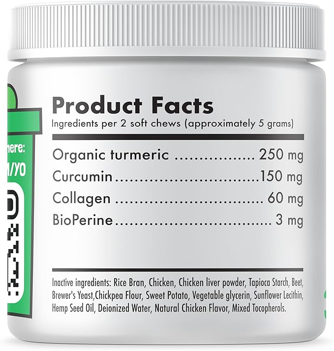 Turmeric Curcumin Hip & Joint Supplement for Dogs – Supports Mobility, Comfort & Overall Wellness – with Collagen & BioPerine – 30 Chews
