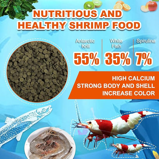 Premium Shrimp Food - High Protein Natural Pellets with Calcium Vitamins for Crystal, Red Cherry, Caridina & Tropical Shrimp(4.6oz)