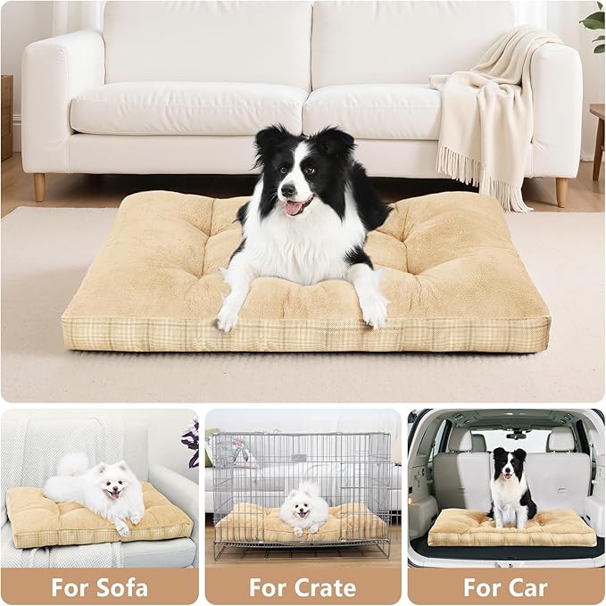 MIHIKK Washable XXL Dog Bed for Extra Large Dogs with Anti-Slip Bottom, Premium Foam Pet Pad for Crate for Large Medium Small Sized Puppies, 47" x 29" Light Brown
