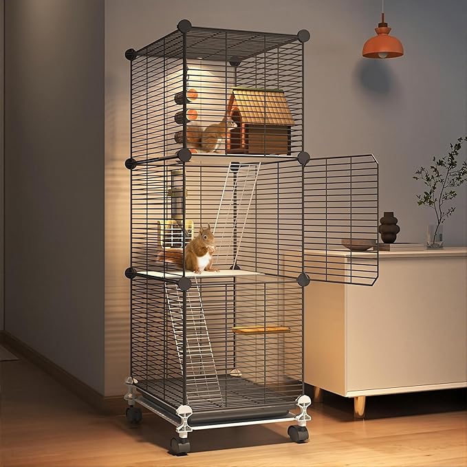 C&C GuineaPig Cages Indoor on Wheels, Multi-Tier Small Animal Playpens House with Removable Tray, DIY Metal Wire Enclosure with Ramp for GuineaPigs, Ferrets, Rabbitss, PetRat, Indoor Use (B)