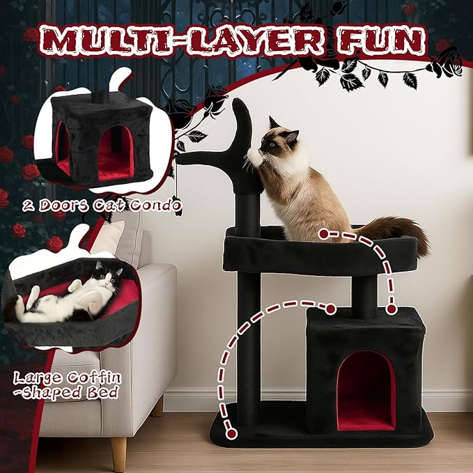 70 * 40 * 113 cm Black+red 2 Layers with Branches, Coffin, pet Holiday Supplies