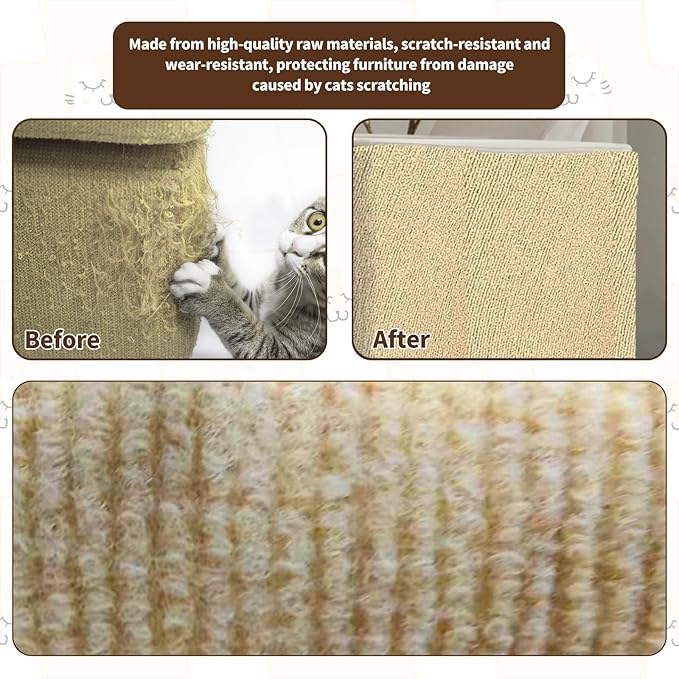 Cat Scratching Mat, Trimmable Self-Adhesive Cat Scratch Furniture Protector with 10 Screws 10pcs Adhesive Tape, 118" x 15.8" DIY Cats Scratch Mat for Indoor, Wall, Doors, Couch and Cat Tree Shelves