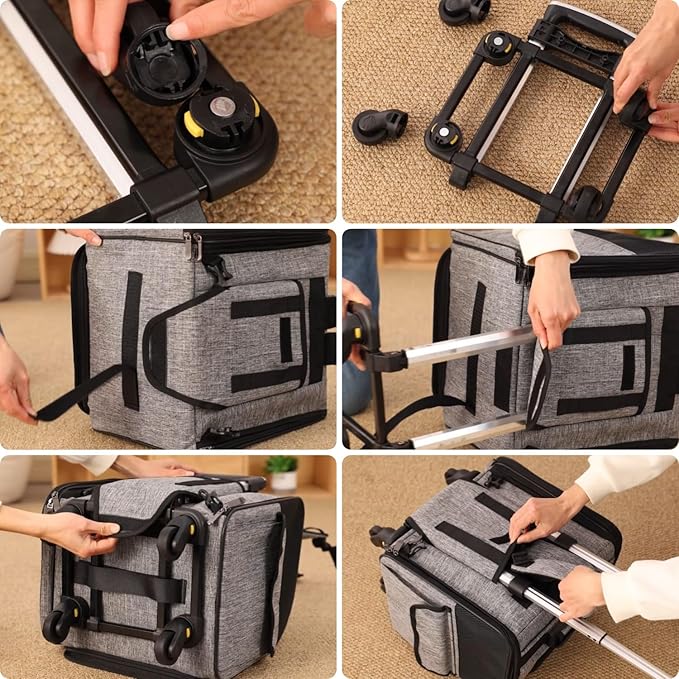 HSC PET Cat Strollers Small Dog Carriers Softsides Softsides Backpacks for Mobility-impaired Pets Travel Strollers Puppy Detachable Rolling Slide with Wheels,Bunny Rabbit Kittens Puppy Outdoor (Grey)