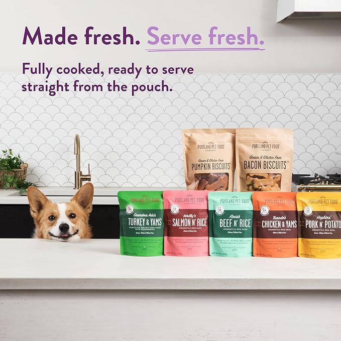 Portland Pet Food Company Fresh Dog Food Pouches - Human-Grade Topper Mix-Ins & Wet Pet Meals - Small & Large Breed Puppy & Senior Dogs - Gluten-Free Meal Toppers, Made in The USA - 12 Pack Variety