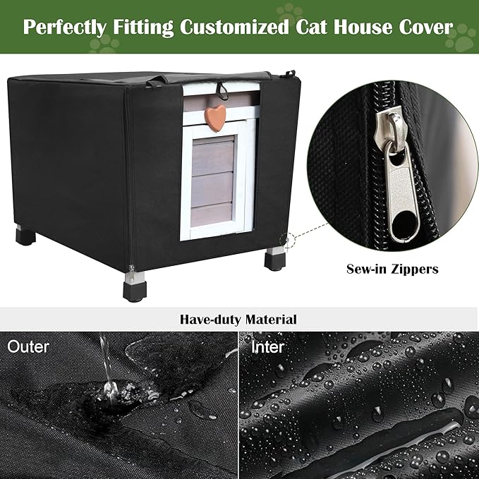 Deblue Feral Cat House with Cover, Weatherproof Wooden Cat House, Outdoor Stray Cat Shelter for Small Pets - Grey House with Cover