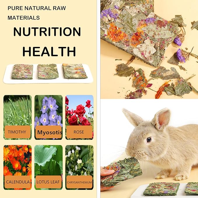 Rabbit Toys 12pcs Bunny Toy Guinea Pig Treats Timothy Hay Chew Toys Chips with Herbal Flowers Hamster Snacks Chinchillas Gerbils for Teeth Apple Sticks Sweet Bamboo