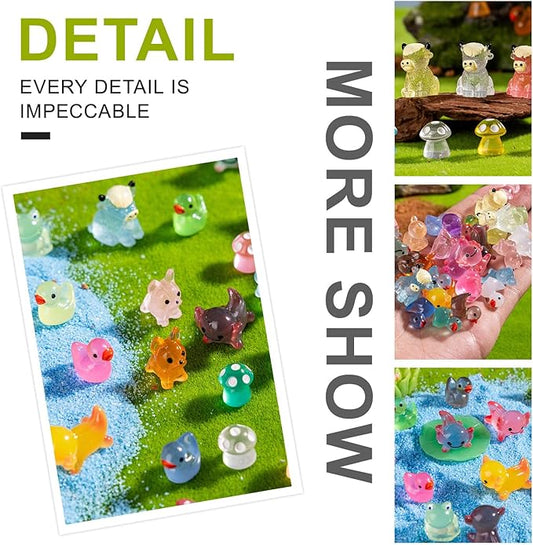 52pcs Mini Resin Animal Figures Bulk Duck Mushroom Frog Tiny Resin Animals Little Small Figures Miniatures for Party Favors Bag Fillers Dollhouse Decor
