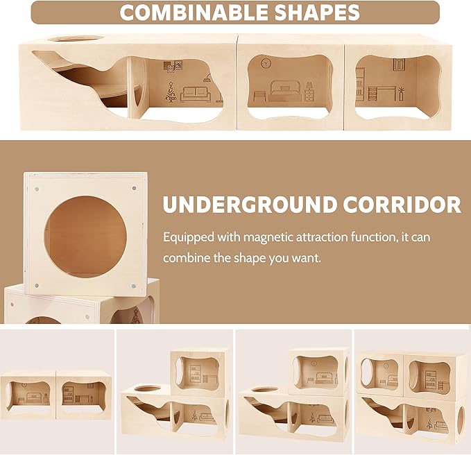 Hamster Hideout Wooden House,Hamsters Multi Chamber Hideout,Small Animal Habitat for Clear Observation,Hamster Toys for Dwarf Hamstersm,Gerbils, Hedgehogs, Rats, Mice(Study Room)
