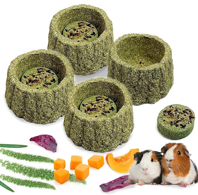 Hamiledyi 4 Pcs Rabbits Chew Toys for Teeth Timothy Hay Treats Rabbit Toys Small Animal Molar Toys Timothy Grass Chew Toys for Bunnies Guinea Pigs Hamsters and Chinchillas Bunny Teeth Care