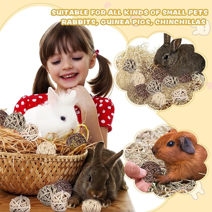 24 Packs Guinea Pigs Toys Small Animals Play Balls Chew Gnawing Treats Bunny Toys Hay Grass Balls for Small Animals Entertainment PET Cage Accessories