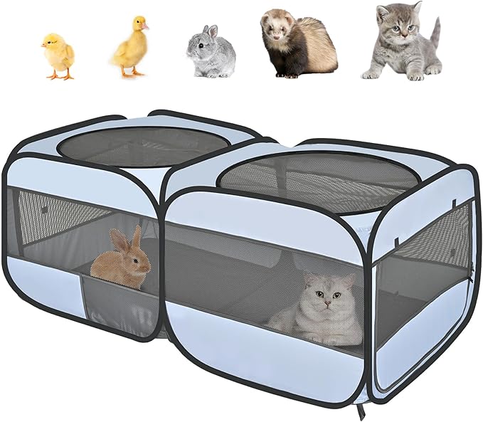 EighteenTek Small Animals Playpen Pop up Small Pet Cage Enclosure Tent Chick Run Brooder Coop Foldable Kennel for Kitten Ferret Puppy Guinea Pig Rabbit Hamster Chinchillas(No Divider, Unified Space)