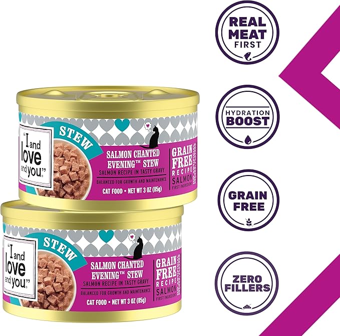 I and love and you Wet Cat Food - Salmon Chanted Evening Stew - Salmon Recipe, Grain Free, Filler Free, 3oz Pack of 24 Cans