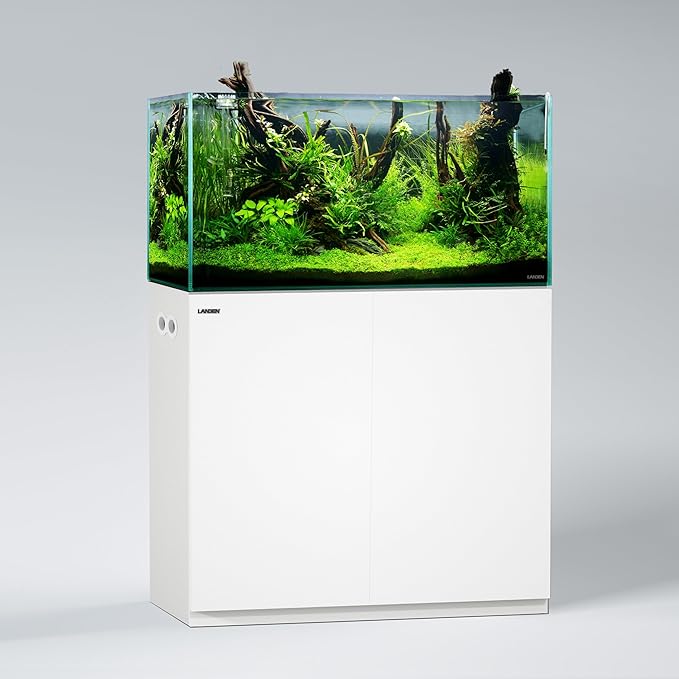 LANDEN Aquarium Wooden Stand and Cabinet for up to 55 Gal Tank, Fish Reptile Sea Salt WaterTank Stand, Nano Foam Leveling Mat Included, W35.5xD19.7xH31.5 in, Wooden Matte White Painted(Stand Only)