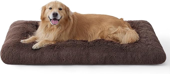 Bedsure Washable XXL Dog Bed for Crate, Faux Fur Dog Crate Pad for Large Breed, Fulffy Soft Comfort Dogs Sleeping Mat, Anti-Slip Pet Kennel Pad, 48" x 29", Dark Brown