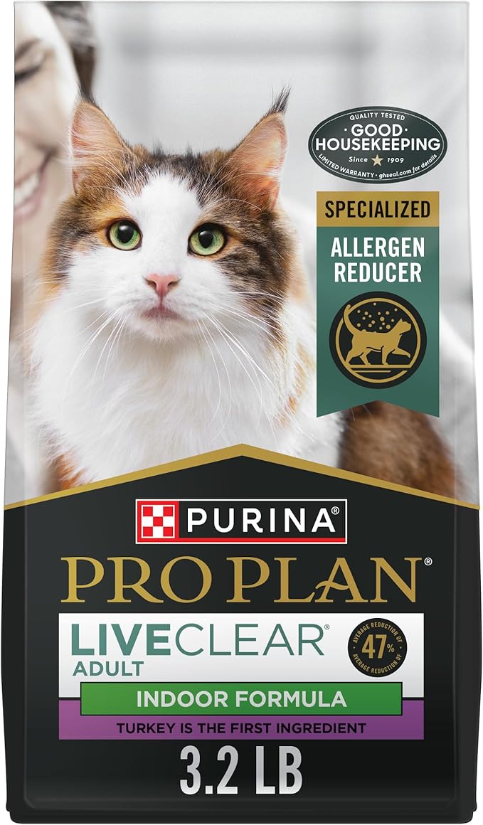 Purina Pro Plan Indoor Cat Food LiveClear Cat Allergen Reducing Turkey and Rice Formula - 3.2 lb.