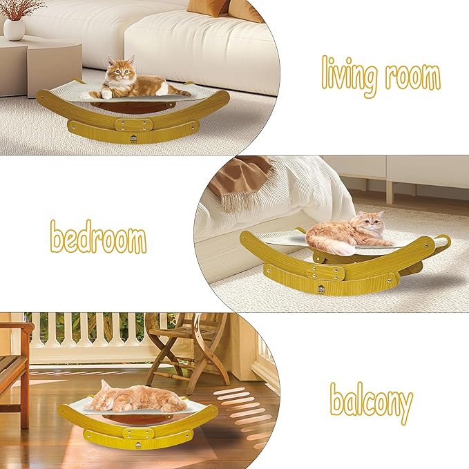 Sisal Cat Scratcher for Indoor Cats, Rocking Beds and Fixed Beds 2-IN-1Cat Hammock for Scratching Pad Cat Bed, Include 2 pcs Nartural Sisal Mats for Large Cats Scratcher Lounge, Wooden Cat Furniture