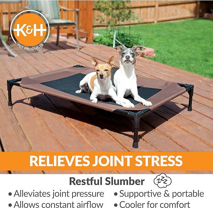 K&H Pet Products Outdoor Elevated Dog Cot, Breathable Cooling Elevated Cot Hammock Pet Bed for Medium Dogs, Washable Mesh Cover, Raised Metal Frame, Collapsible, Portable - Medium 32 X 25 Chocolate