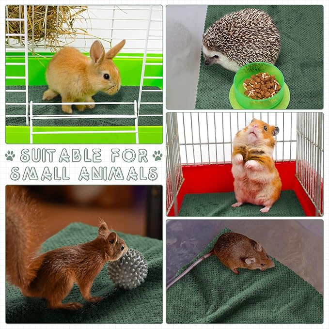 10 Pcs Guinea Pig Cage Liners Washable Rat Bedding for Guinea Pigs Controlling Absorbent Waterproof Pee Pads Blanket for Rabbits Hamster Small Animals Chinchilla(18 x 24 Inch,Dark Green)