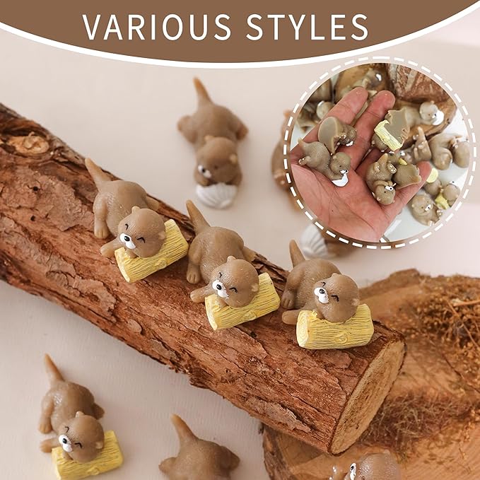 24 Pcs Miniature Otters Figurines Small Otter Toys for Decorative Garden Moss Landscapes,Fairy Gardens, Dollhouses,Birthday Cake Toppers,Cute Animal Shaped Statues & Cartoon Crafts