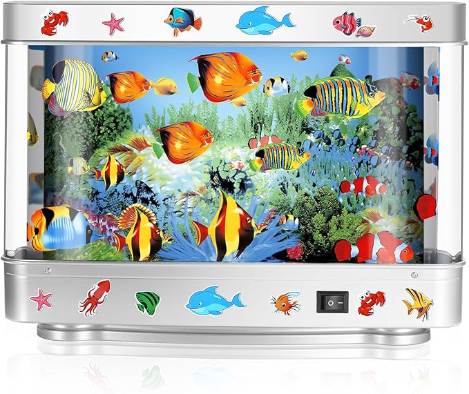 Fake Fish Tank Lamp, Aquarium Lamp with Virtual Marine Life Animations, Artificial Tropical Fish Decorative, Sensory Aquarium Night Light, Ocean Room Decor Night Light Suitable