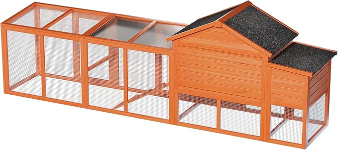 113.5" Large Wooden Chicken Coop with Run – Outdoor Hen House for 2-4 Chickens, Waterproof Roof, Nesting Box, Ramp & Perch, Predator-Proof, Removable Tray, Secure & Durable Natural