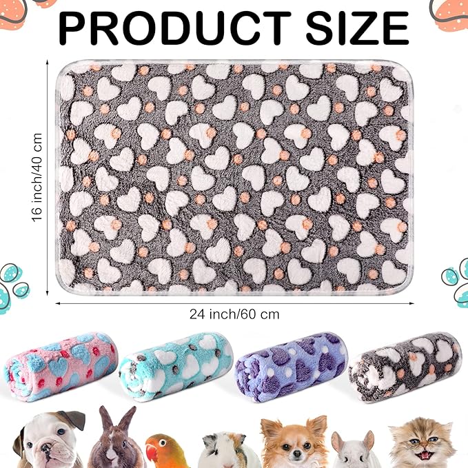 Tudomro 8 Pcs Guinea Pig Bedding Cage Liners Bulk Blankets Small Animal Flannel Throw Bedding Waterproof Absorbent Reusable Pet Pee Sleep Mat Pad Cover for Hamster Ferret(Heart,16 x 24 Inch)