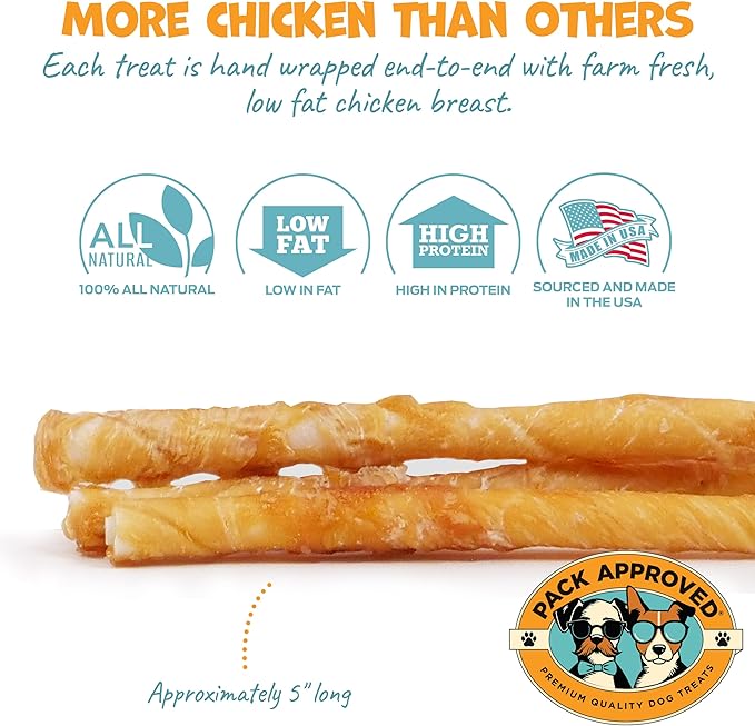 Chicken Wrapped Beef Hide Sticks - Long Lasting Dog Chews for Aggressive Chewers - Chicken Wrapped Dog Treats for Small Dogs - S (Pack of 21)