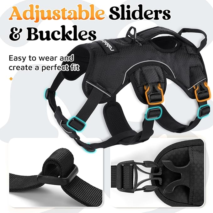 rabbitgoo Escape Proof Dog Harness, Soft Padded Full Body Pet Harness, Reflective Adjustable No Pull Vest with Lift Handle and Leash Clip for Large Dogs Walking Hiking Training, XL