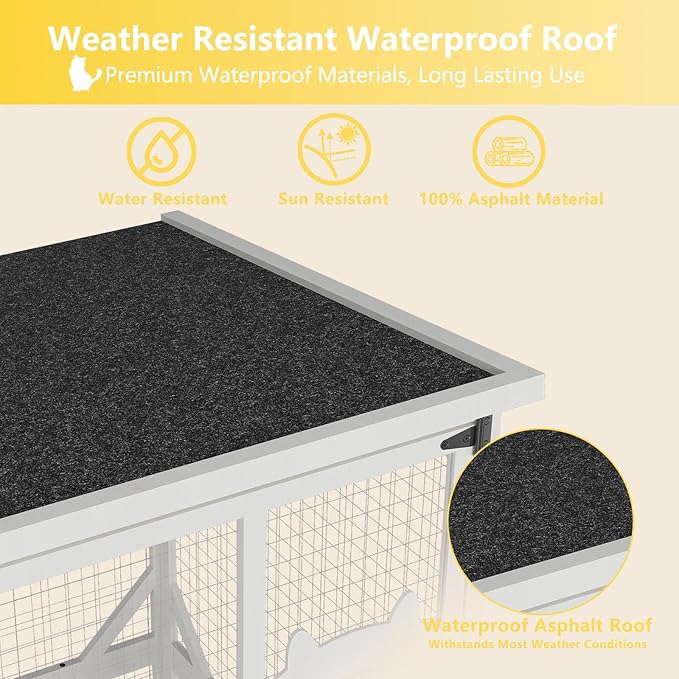 ROOMTEC Catio Outdoor Cat Enclosure - Large Wooden House with Roof, 71" H, 3 Jumping Platforms & 1 Napping House for Cats (White)