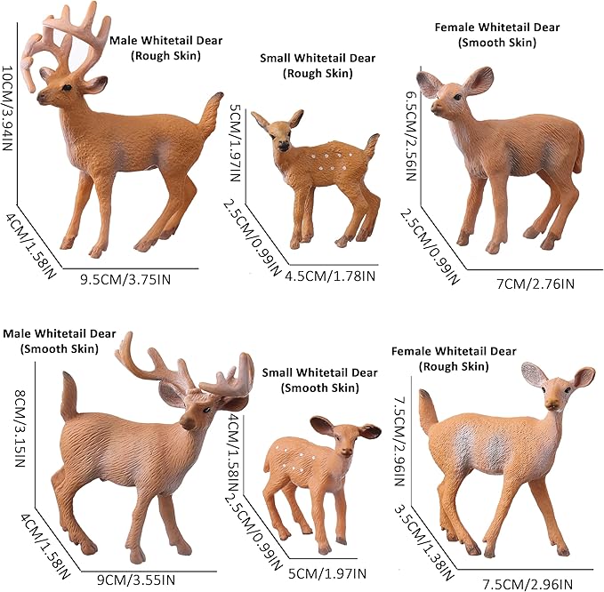 Deer Animal Figures, 6PCS Realistic Plastic Woodland Figurines – Forest Animal Toys for Kids, Christmas Decorations, Birthday Cake Toppers, Educational Gifts