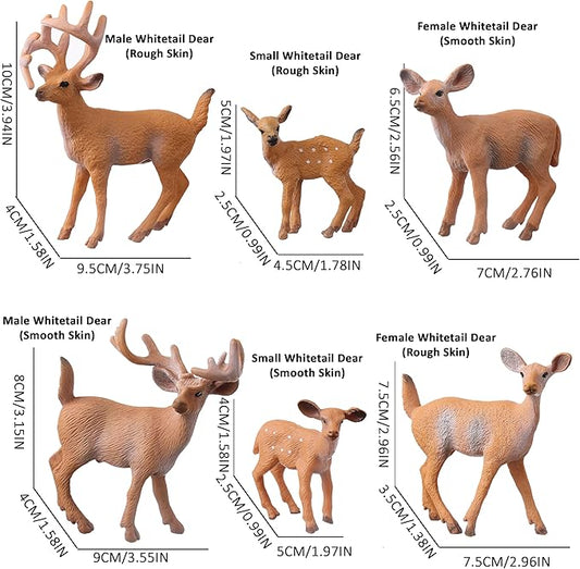 Deer Animal Figures, 6PCS Realistic Plastic Woodland Figurines – Forest Animal Toys for Kids, Christmas Decorations, Birthday Cake Toppers, Educational Gifts