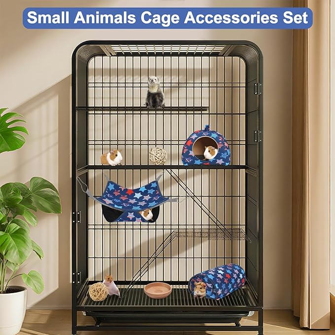 Ferret Hammock, Washable Rat hammock for Cage Accessories,3 Pack Guinea Pig rat Hideout,Soft ferret rats chinchilla bed, hamster hammocks,Ferrets toys and stuff for Sugar Glider(Sky Blue Star, L)