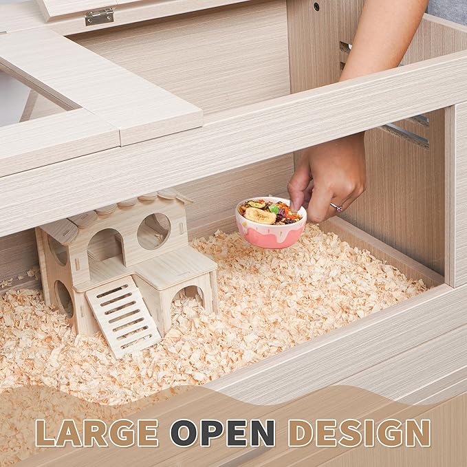 Guinea Pig Cages, Hamster Cage Wood with Independent Storage Cabinet, House for Rat Chinchilla with Guinea Pig Hutch and Bridge, Openable Top with Acrylic Sheets(Wood, 32.28 inch)